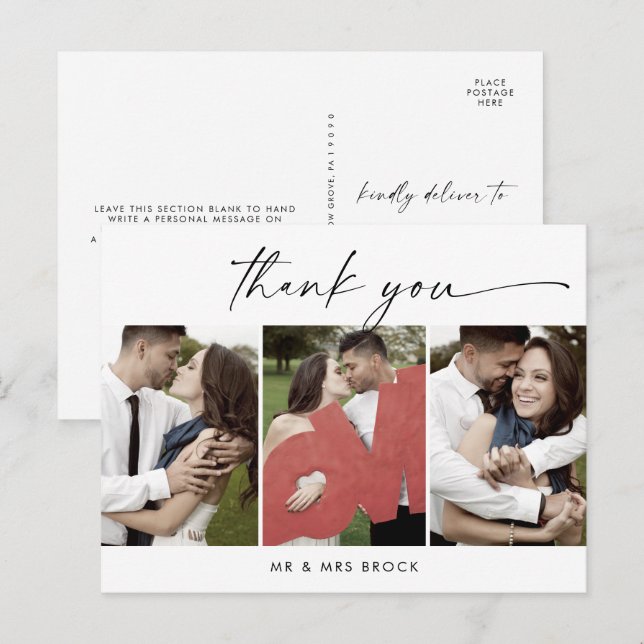 Modern Script 3 Photo Template Thank You Postcard (Front/Back)