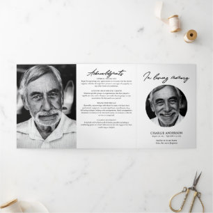 Modern Script 3-Photo Trifold Funeral Program