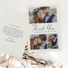 Modern Script 3 Photo Wedding Thank You Card