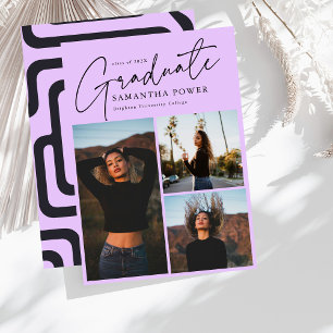 Modern Script 3 Photos Geometric Graduation Announcement