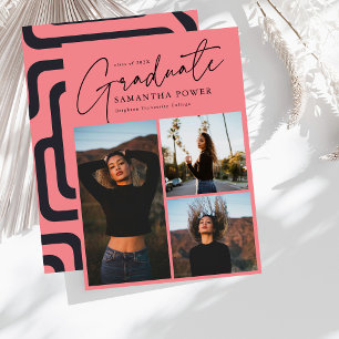 Modern Script 3 Photos Geometric Graduation Announcement