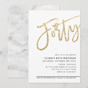 MODERN SCRIPT 40th birthday party gold glitter Invitation