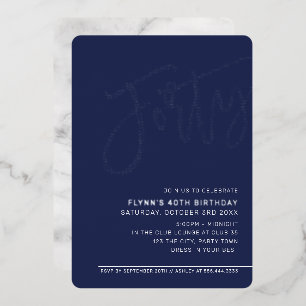 MODERN SCRIPT 40th birthday party navy blue