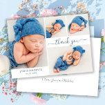Modern Script 4 Photo Collage Baby Boy Thank You  Card<br><div class="desc">Modern Elegant Calligraphy Script 4 Photo Collage Baby Boy Thank You Card. Features a beautiful handwritten calligraphy thank you swash tail font script and your personal message. Great for baby boy or baby girl. Easy to personalize with your baby photos and details.</div>