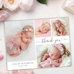 Modern Script 4 Photo Collage Baby Girl Thank You<br><div class="desc">Modern Elegant Calligraphy Script 4 Photo Collage Baby Girl Thank You Card. Features a beautiful handwritten calligraphy thank you swash tail font script and your personal message. Easy to personalize with your baby photos and details.</div>