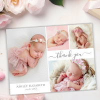 Modern Script 4 Photo Collage Baby Girl Thank You
