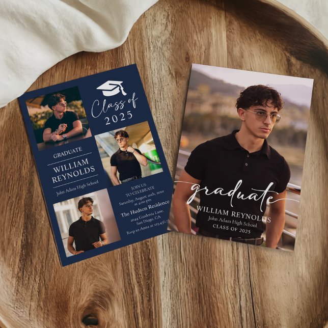 Modern Script 4 Photo Collage Graduation Party Invitation (Creator Uploaded)