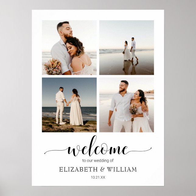 Modern Script 4 Photo Collage Mariage Affiche de b (Devant)