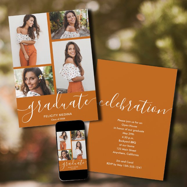 Modern Script 4 Photo Graduation Invitation (Creator Uploaded)