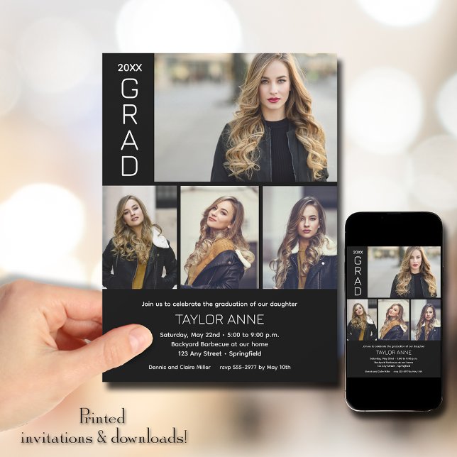 Modern Script 4 Photo Graduation Invitation (Modern Script 4 Photo Graduation Invitations)
