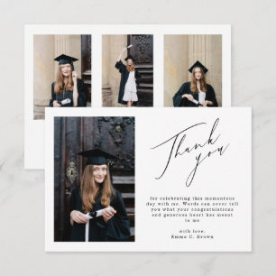 Modern Script 4 Photo Graduation Thank You Card