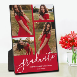 Modern Script 4 Photo Red Graduation Keepsake Plaque