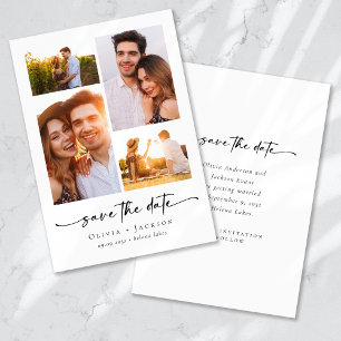 Modern Script 4 Photos Wedding Save The Date