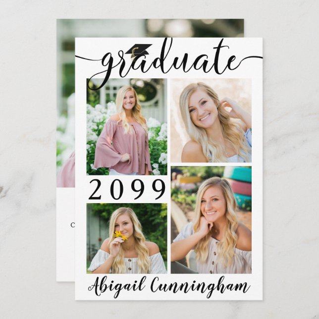 Modern Script 5 Photo Collage Graduate Announcement (Front/Back)