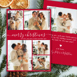 Modern Script 5 Photo Collage Red Christmas Holiday Card<br><div class="desc">Modern Elegant Simple Calligraphy Script 5 Photo Collage Red Merry Christmas Holiday Card. This festive, minimalist, five (5) photo holiday greeting card template features a pretty grid photo collage and says „Merry Christmas”! The „Merry Christmas” greeting text is written in a beautiful whimsical swirly hand lettered swash-tail font typography or...</div>