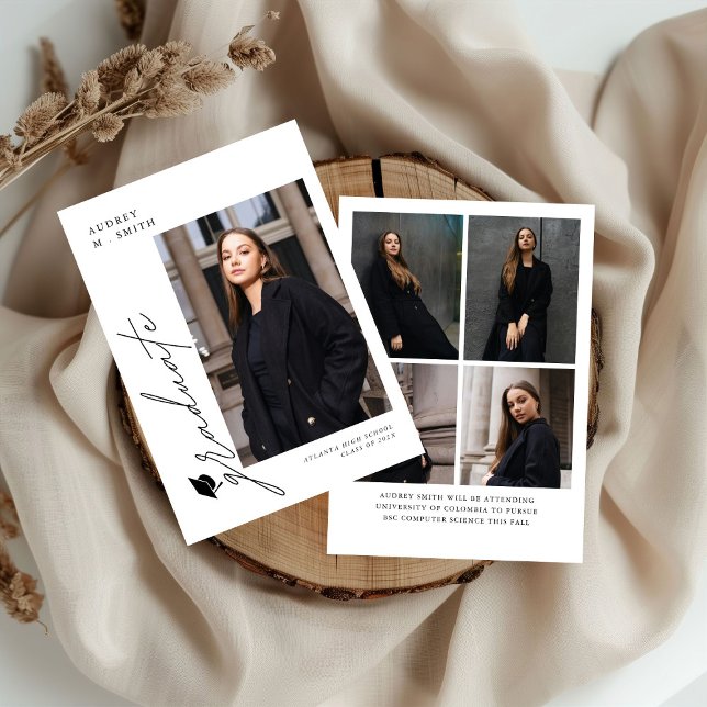 Modern Script 5 Photos Graduation Announcement (Creator Uploaded)