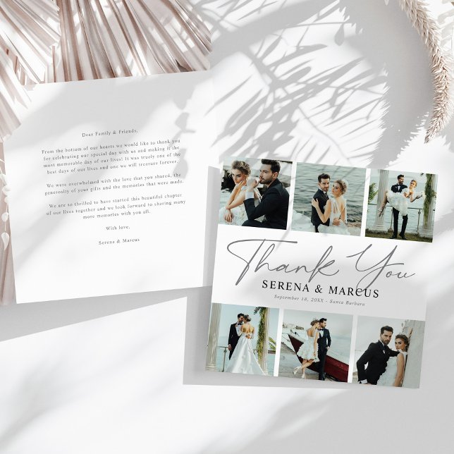 Modern Script 6 Photo Wedding Thank You Card (Creator Uploaded)