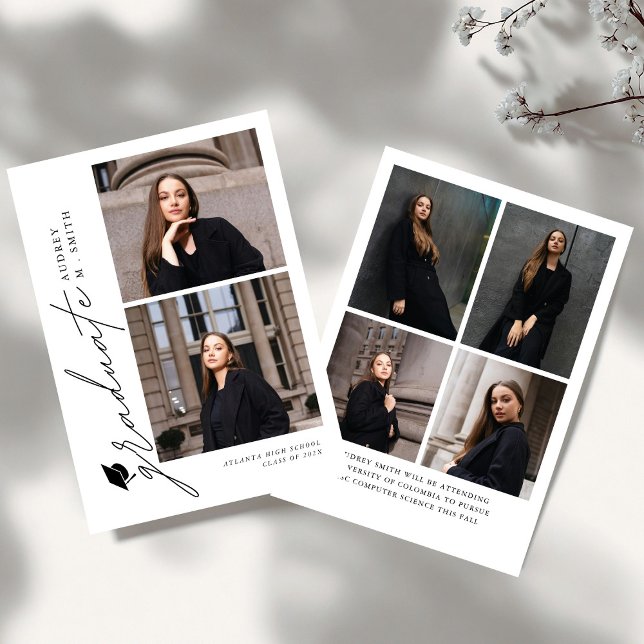 Modern Script 6 Photos Graduation Announcement (Creator Uploaded)