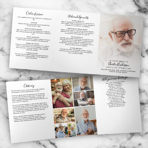 Modern Script 7-Photo Funeral/Memorial Tri-Fold Programme