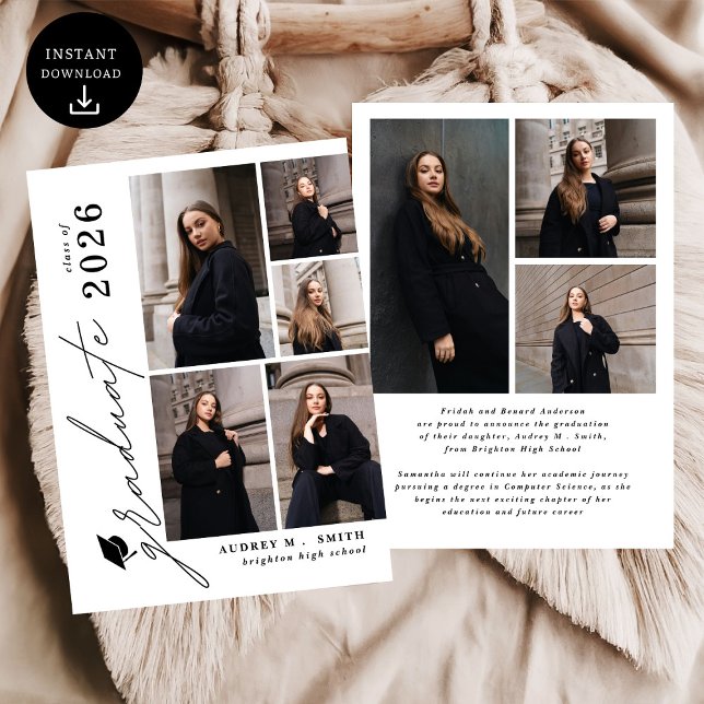 Modern Script 8 Photo Graduation Announcement (Creator Uploaded)