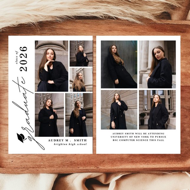 Modern Script 9 Photos Graduation Announcement (Creator Uploaded)