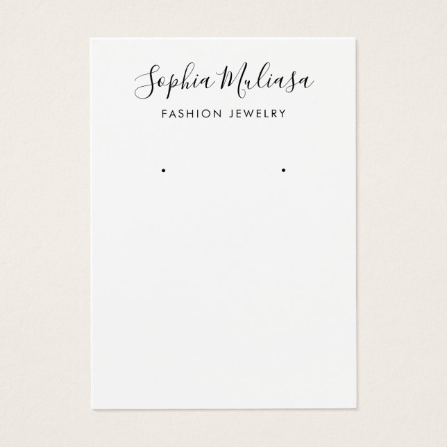 Modern script add logo white earring display card (Front)