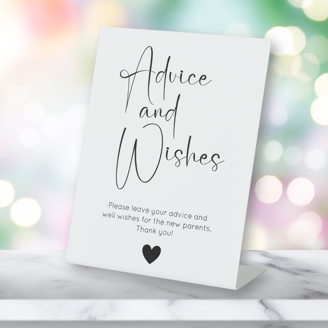 Modern Script Advice And Wishes Baby Shower Pedestal Sign (Creator Uploaded)