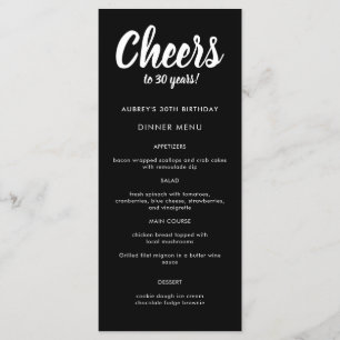 Modern Script Any Year 30th Birthday Party Menu