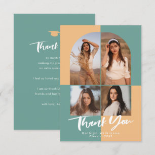 Modern Script Arch Green Yellow 4 Photo Graduation Thank You Card