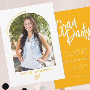 Modern Script Arch Photo Yellow Graduation Party Invitation