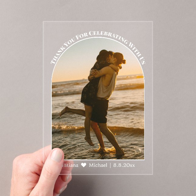 modern script arch wedding photo thank you card acrylic invitations (Insitu (Handheld))