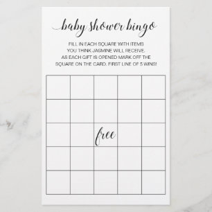 Modern Script Baby Shower Bingo Game Card