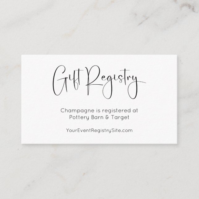 Modern Script Baby Shower Gift Registry Enclosure Card (Front)