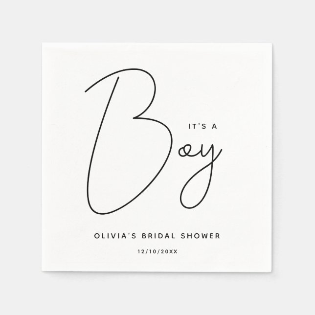 Modern Script Baby Shower It's A Boy Napkin (Front)