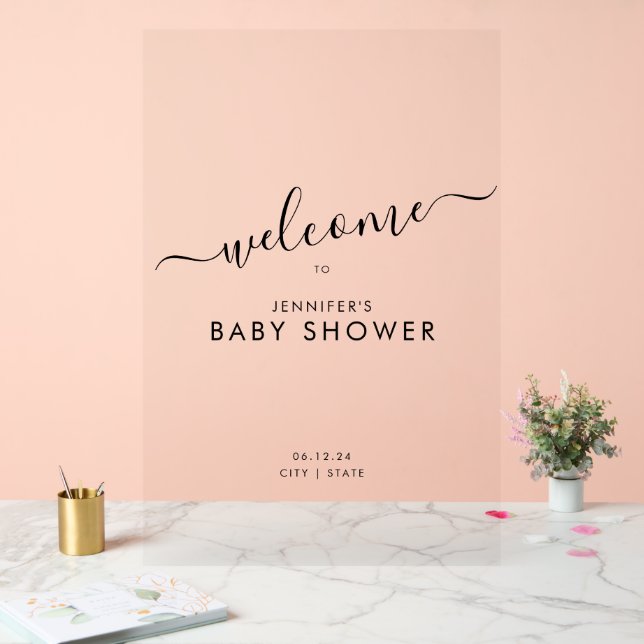 Modern Script Baby Shower Welcome Black Acrylic Sign (Wedding)