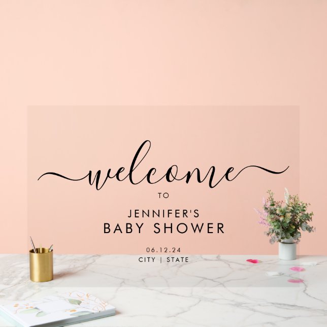 Modern Script Baby Shower Welcome Black Acrylic Sign (Wedding)