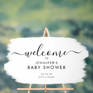 Modern Script Baby Shower Welcome Paint White Acrylic Sign