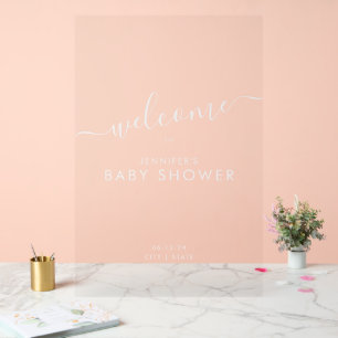 Modern Script Baby Shower Welcome White Acrylic Sign