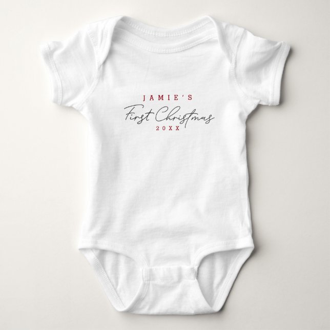 Modern Script Baby's First Christmas Personalized  Baby Bodysuit (Front)