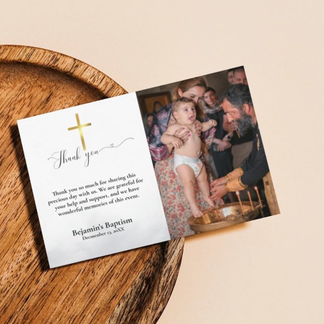 Modern script baptism thank you card (Creator Uploaded)