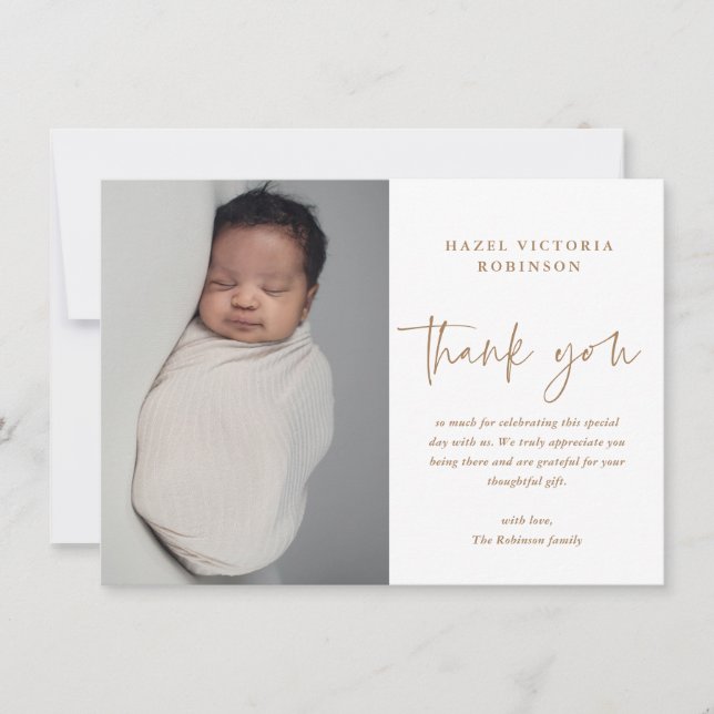 Modern Script Baptism Thank You Card (Front)