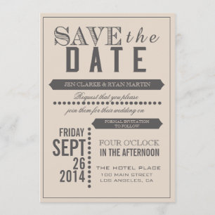Modern Script Beige & Grey Save the Date