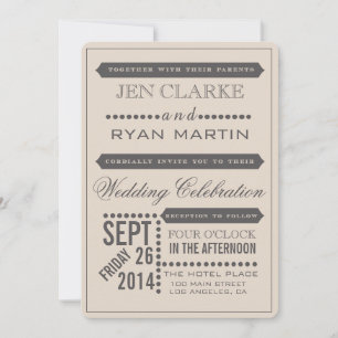 Modern Script Beige & Grey Wedding Invitation