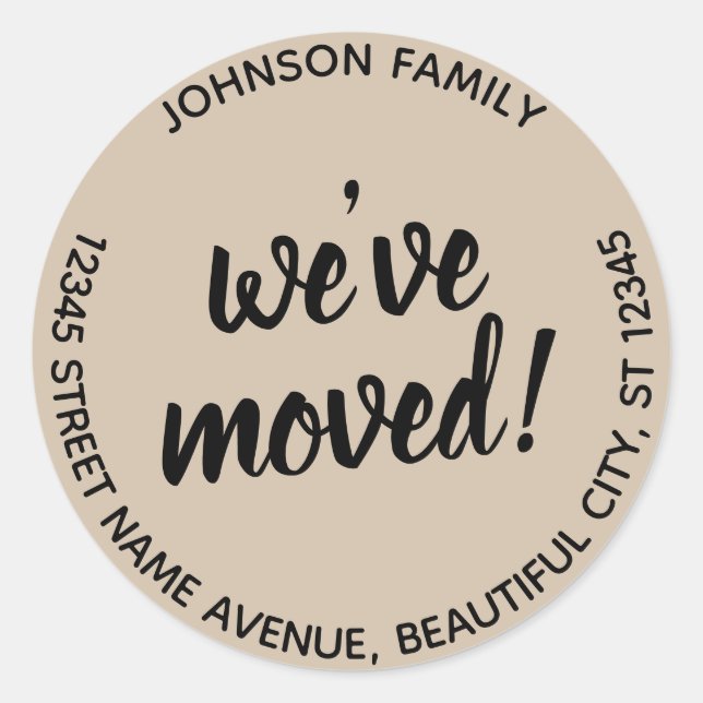 Modern Script Beige We've Moved New Address Label (Front)