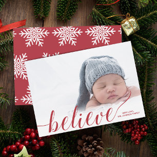 Modern Script Believe Photo Holiday Card