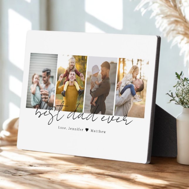 Modern Script Best Dad Ever 4 Photos Dad Cutout Plaque (Creator Uploaded)
