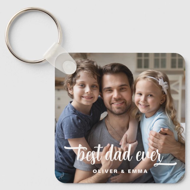 Modern Script Best Dad Ever Photo Keychain (Front)