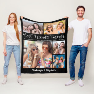 Modern Script Best Friends Forever Saying 5 Photos Fleece Blanket