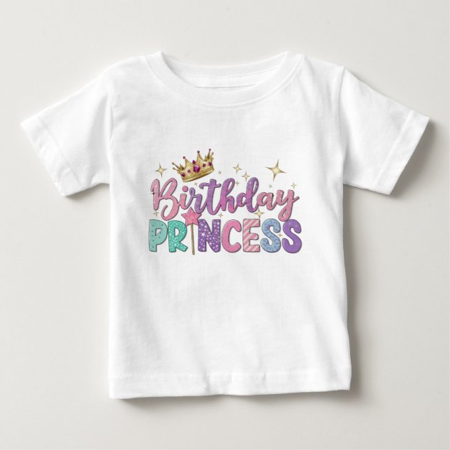 Modern Script Birthday princess Baby T-Shirt (Front)