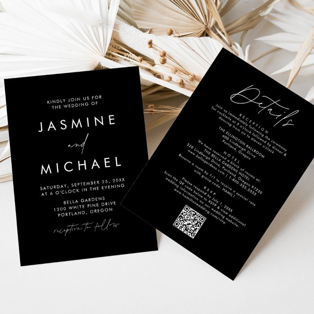 Modern Script Black All In One QR Code Wedding Invitation (Creator Uploaded)